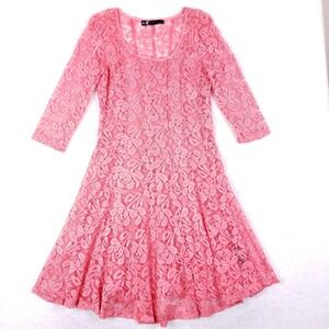Leslie Fay Floral Lace Fit & Flare Dress 8 Pink